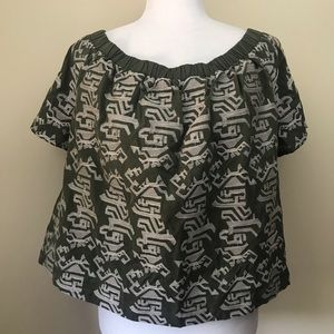 Skies are Blue Sz L green and white off Shoulder